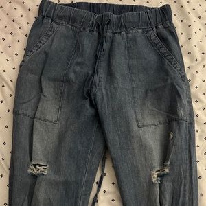 Mustard Seed Distressed Denim Joggers